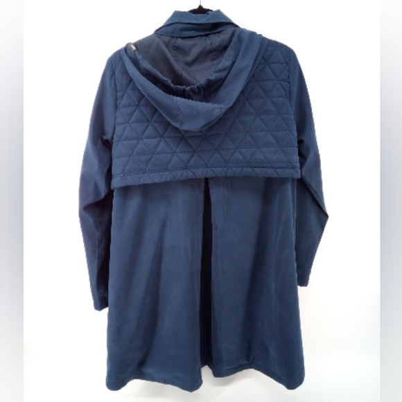 MONDETTA QUILTED OVERLAY RAIN PARKA TRENCH COAT NAVY BLUE M - Picture 3 of 12